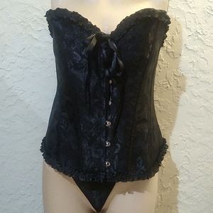Black Corset w Satin Trim, matching thong